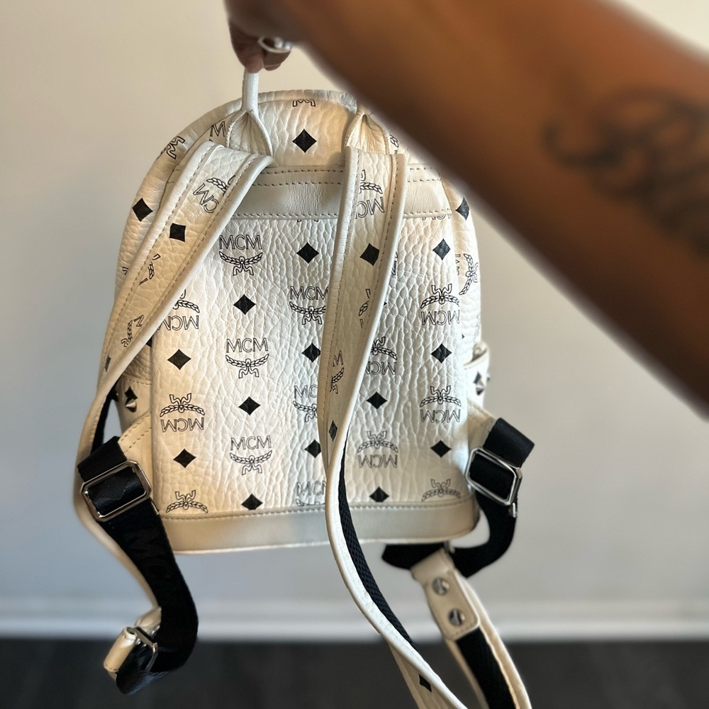 MCM White and Pink Studded Backpack - Picture 2 of 16